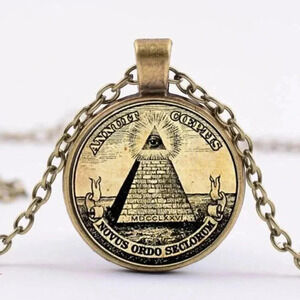 Illuminati New World Order Brass Glass Necklace